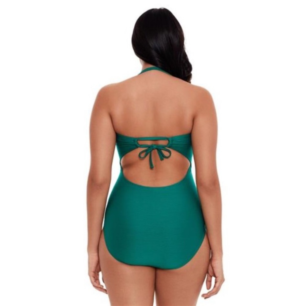 Emerald Green Ribbed Cut Out Swimsuit - Picture 4 of 7